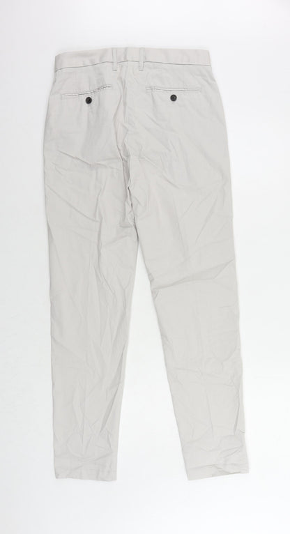 Marks and Spencer Mens Grey Cotton Chino Trousers Size 30 in L32 in Regular Zip