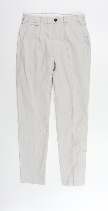 Marks and Spencer Mens Grey Cotton Chino Trousers Size 30 in L31 in Slim Zip