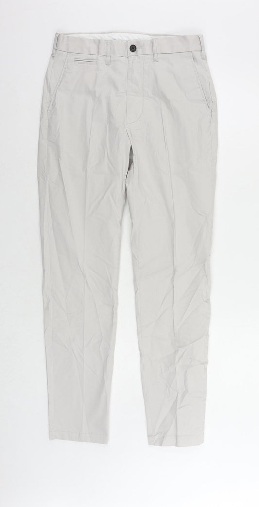 Marks and Spencer Mens Grey Cotton Chino Trousers Size 30 in L31 in Slim Zip