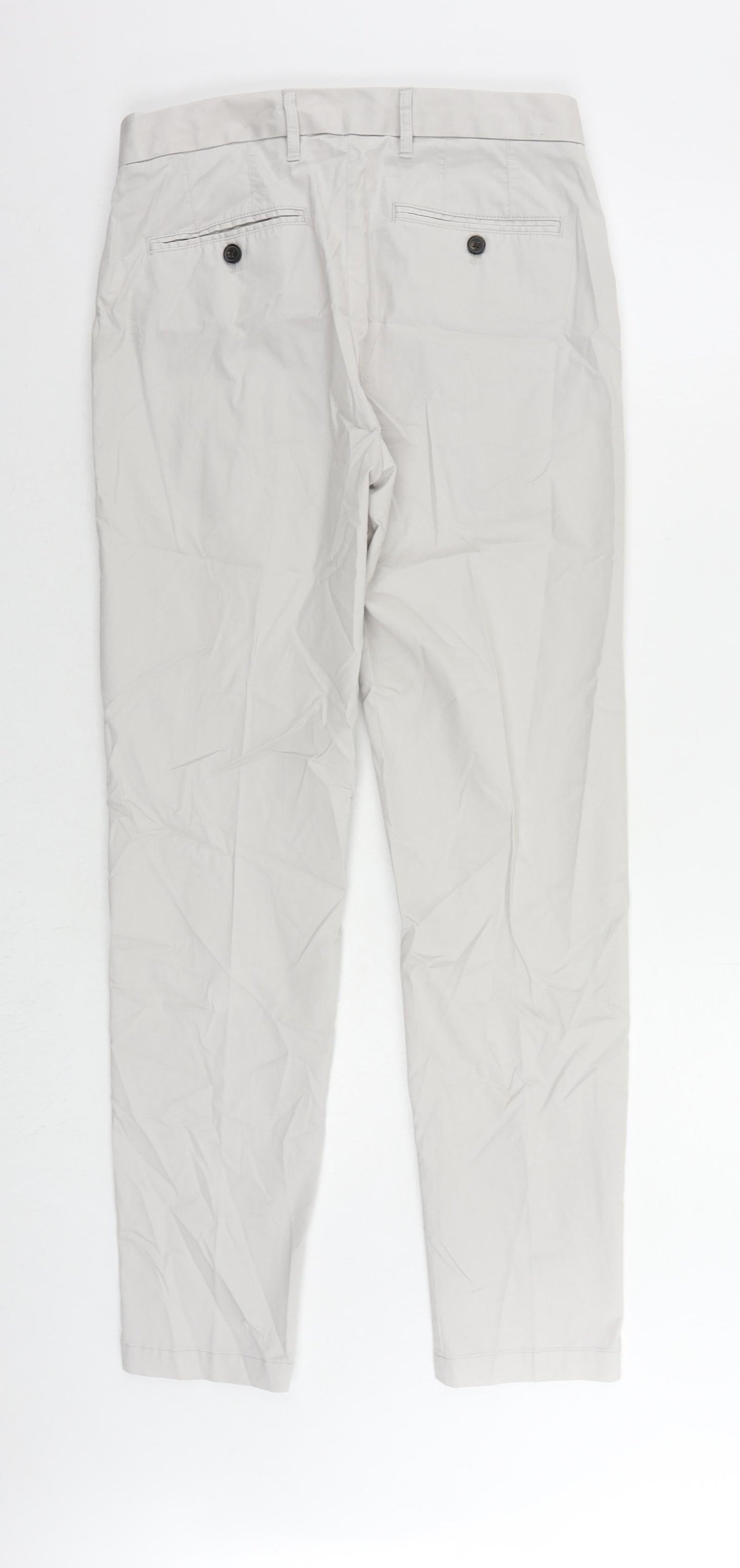 Marks and Spencer Mens Grey Cotton Chino Trousers Size 30 in L31 in Slim Zip