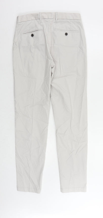 Marks and Spencer Mens Grey Cotton Chino Trousers Size 30 in L31 in Slim Zip