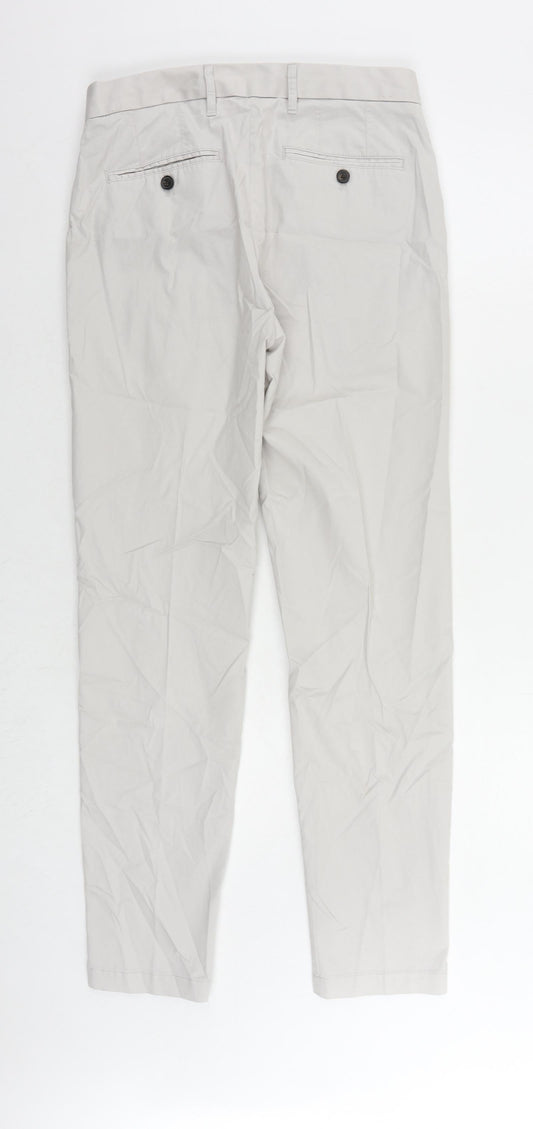 Marks and Spencer Mens Grey Cotton Chino Trousers Size 30 in L31 in Slim Zip
