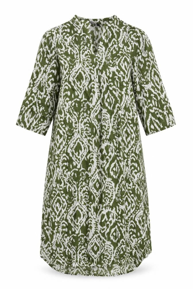 Marks and Spencer Womens Green Geometric Linen A-Line Size 8 V-Neck Pullover