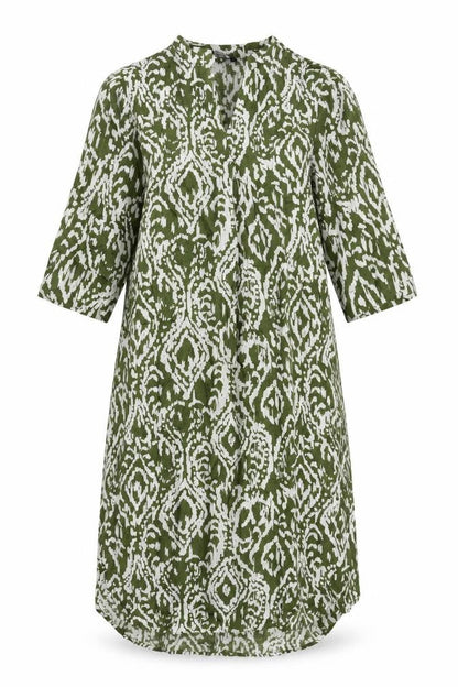 Marks and Spencer Womens Green Geometric Linen A-Line Size 8 V-Neck Pullover