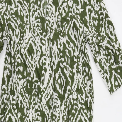 Marks and Spencer Womens Green Geometric Linen A-Line Size 8 V-Neck Pullover