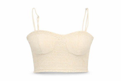 Lelis Womens Ivory Polyester Cropped Tank Size M Sweetheart - Shirred