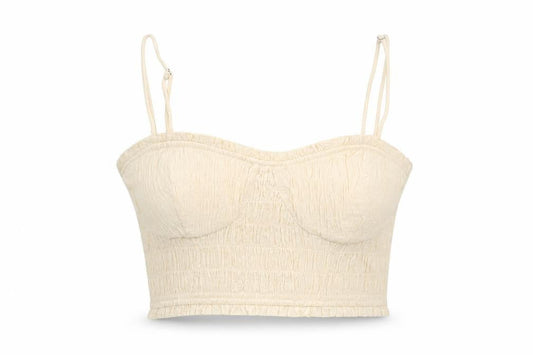Lelis Womens Ivory Polyester Cropped Tank Size M Sweetheart - Shirred