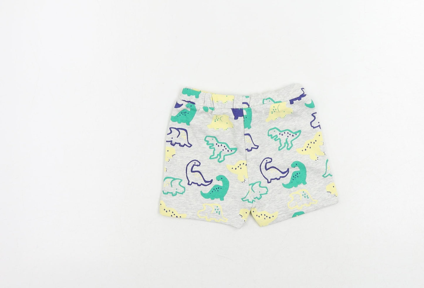 Marks and Spencer Baby Grey Geometric Cotton Jogger Trousers Size 9-12 Months Drawstring - Dinosaur Print