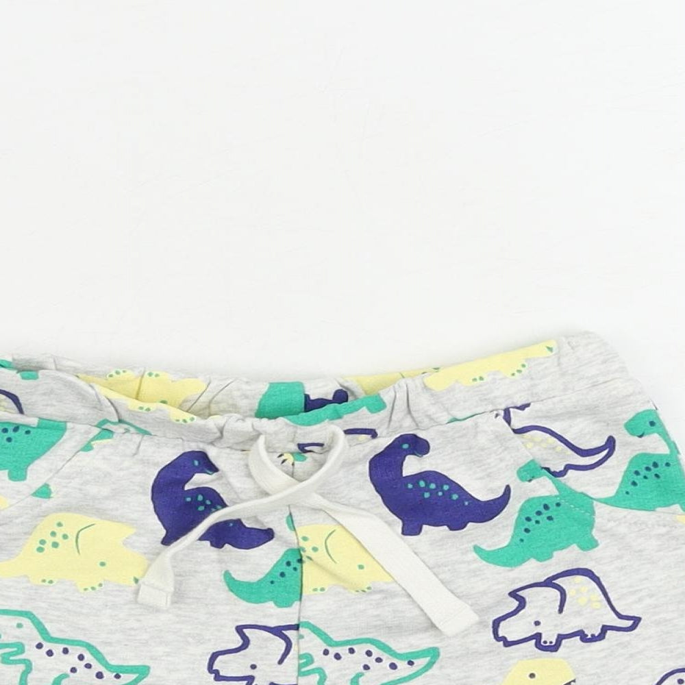 Marks and Spencer Baby Grey Geometric Cotton Jogger Trousers Size 9-12 Months Drawstring - Dinosaur Print