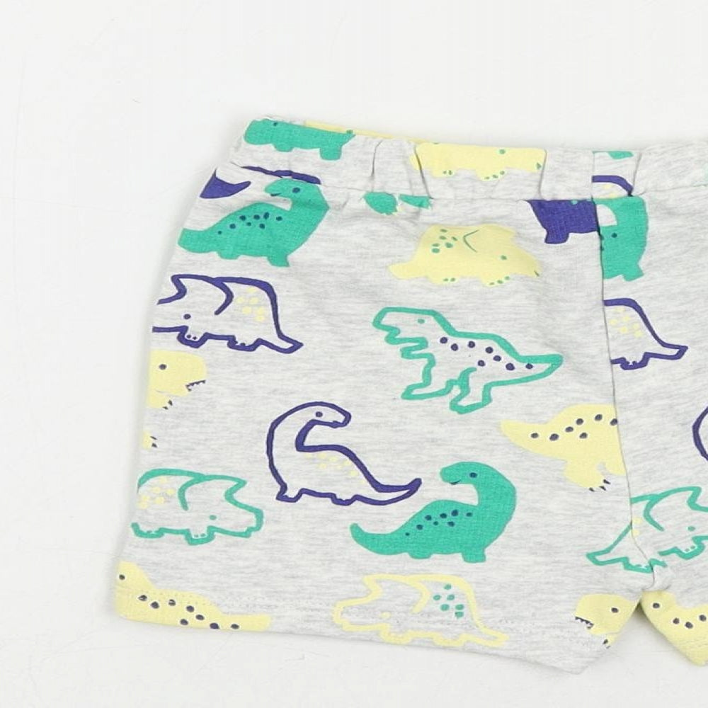 Marks and Spencer Baby Grey Geometric Cotton Jogger Trousers Size 9-12 Months Drawstring - Dinosaur Print