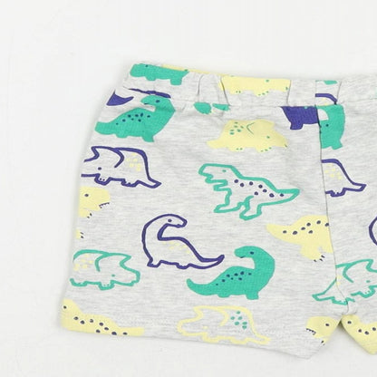 Marks and Spencer Baby Grey Geometric Cotton Jogger Trousers Size 9-12 Months Drawstring - Dinosaur Print
