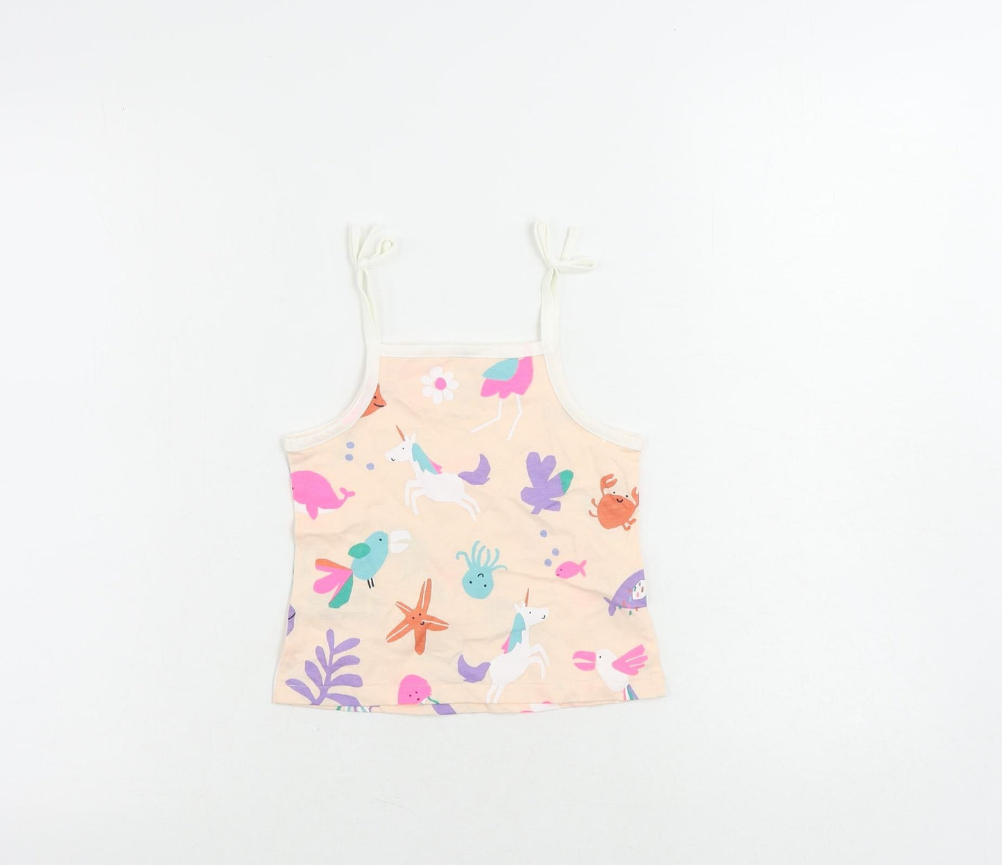 Marks and Spencer Girls Pink Geometric Cotton Camisole Tank Size 2-3 Years Square Neck Pullover