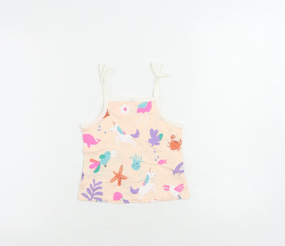 Marks and Spencer Girls Pink Geometric Cotton Camisole Tank Size 2-3 Years Square Neck Pullover