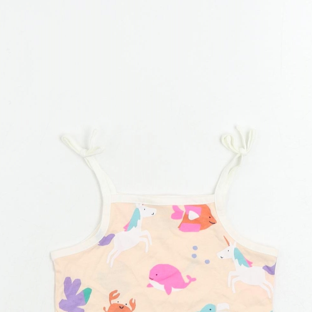 Marks and Spencer Girls Pink Geometric Cotton Camisole Tank Size 2-3 Years Square Neck Pullover