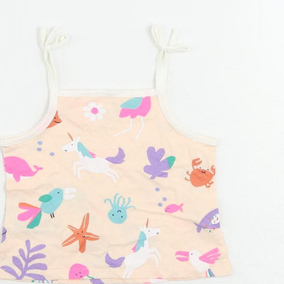Marks and Spencer Girls Pink Geometric Cotton Camisole Tank Size 2-3 Years Square Neck Pullover
