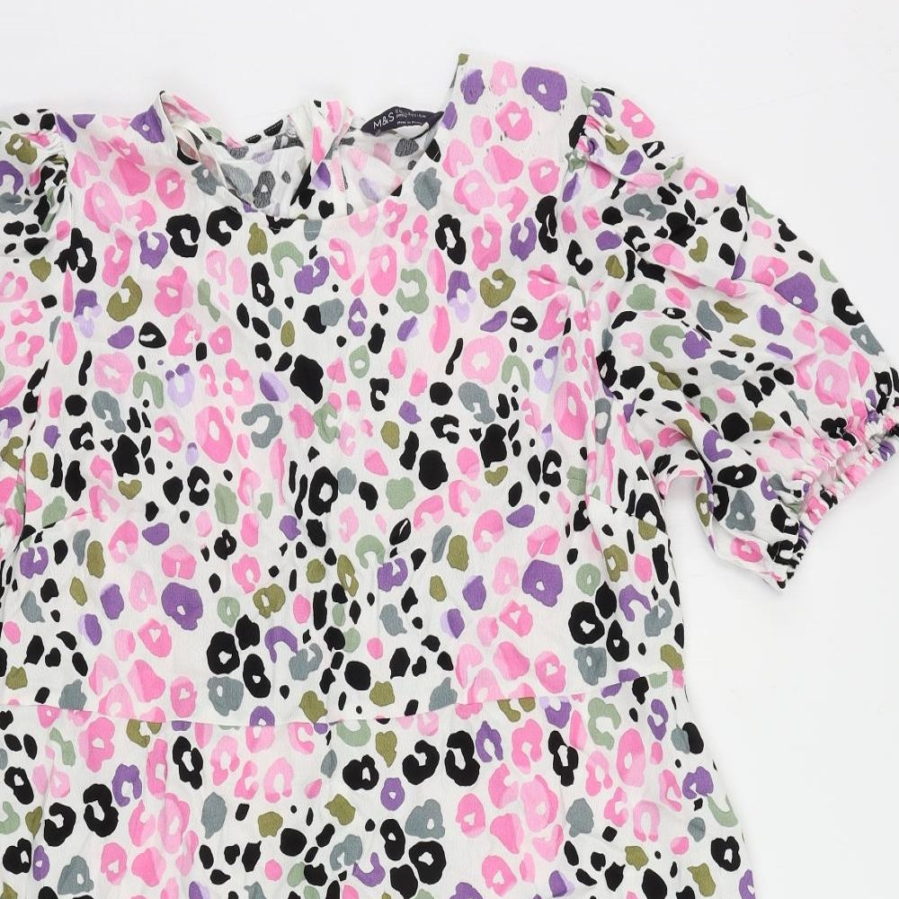 Marks and Spencer Womens Multicoloured Animal Print Viscose A-Line Size 18 Round Neck Zip