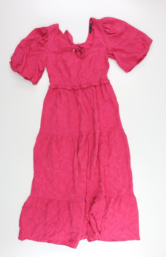 Marks and Spencer Womens Pink Viscose Maxi Size 8 Square Neck Tie - Tiered