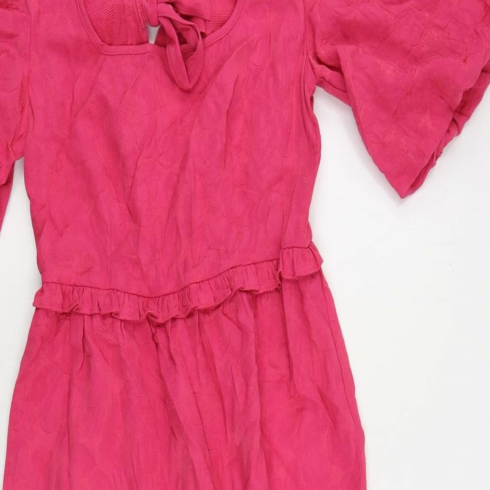 Marks and Spencer Womens Pink Viscose Maxi Size 8 Square Neck Tie - Tiered