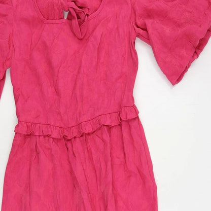 Marks and Spencer Womens Pink Viscose Maxi Size 8 Square Neck Tie - Tiered