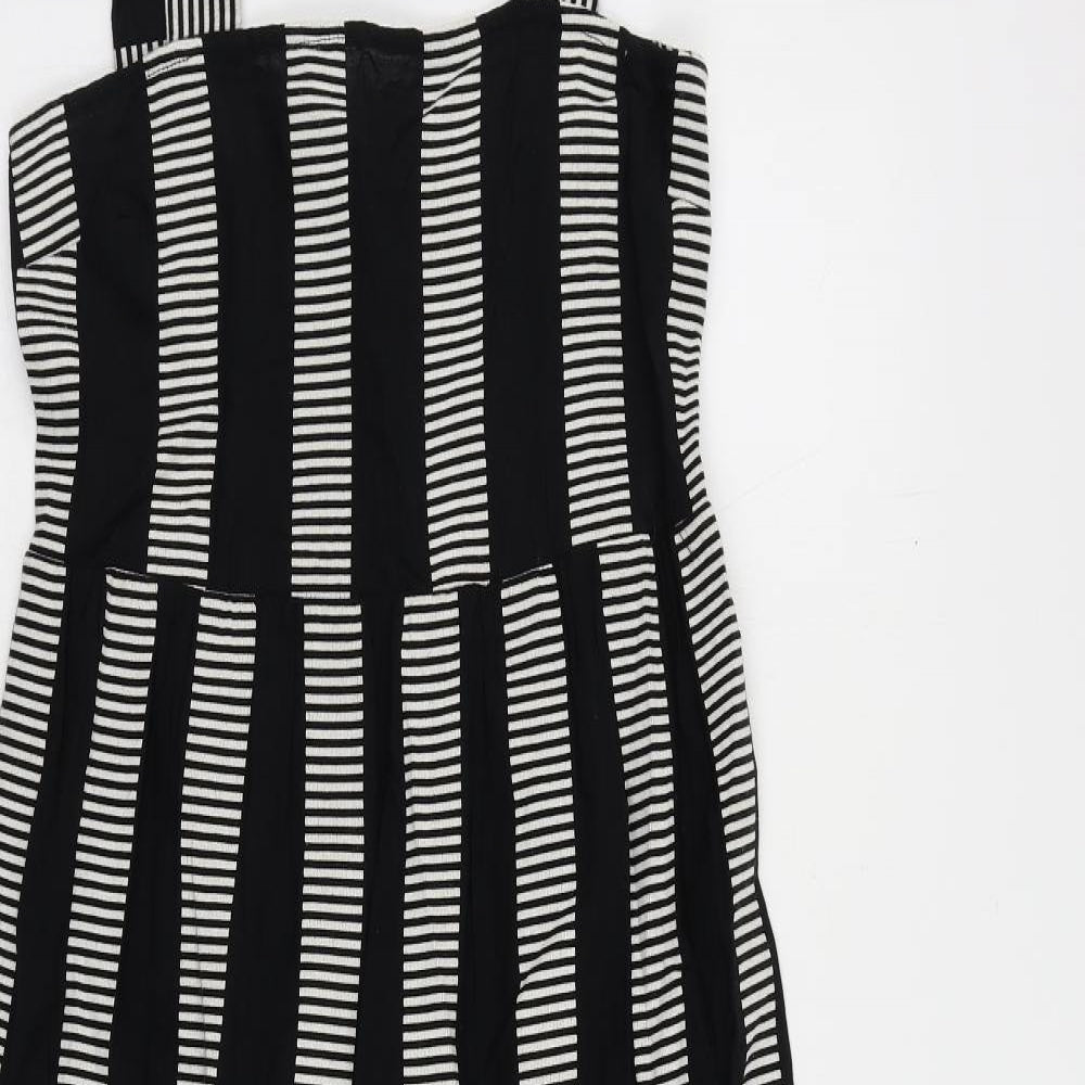 Marks and Spencer Womens Black Striped Cotton Maxi Size 8 Square Neck Pullover - Shirred Back