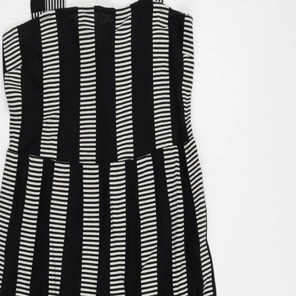 Marks and Spencer Womens Black Striped Cotton Maxi Size 8 Square Neck Pullover - Shirred Back