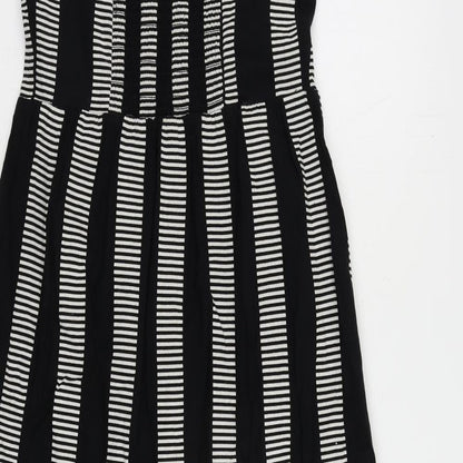 Marks and Spencer Womens Black Striped Cotton Maxi Size 8 Square Neck Pullover - Shirred Back