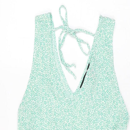 New Look Womens Green Floral Viscose Mini Size 8 V-Neck Tie