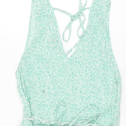New Look Womens Green Floral Viscose Mini Size 8 V-Neck Tie