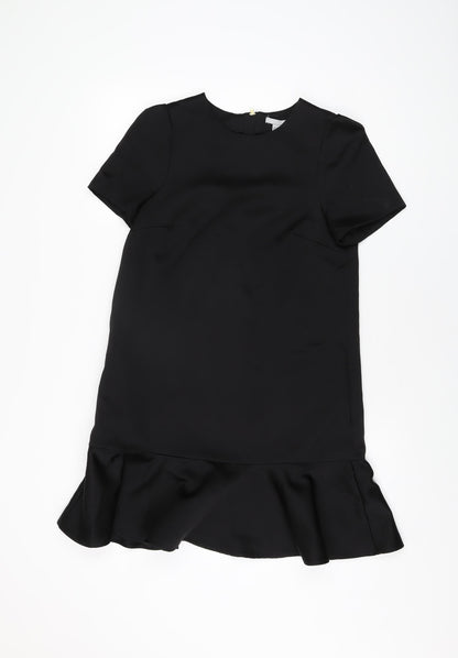 H&M Womens Black Polyester Shift Size 8 Round Neck Zip