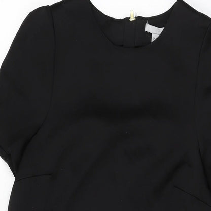 H&M Womens Black Polyester Shift Size 8 Round Neck Zip