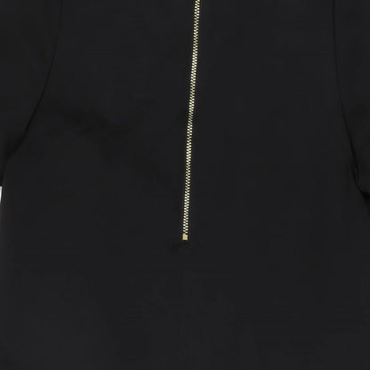 H&M Womens Black Polyester Shift Size 8 Round Neck Zip