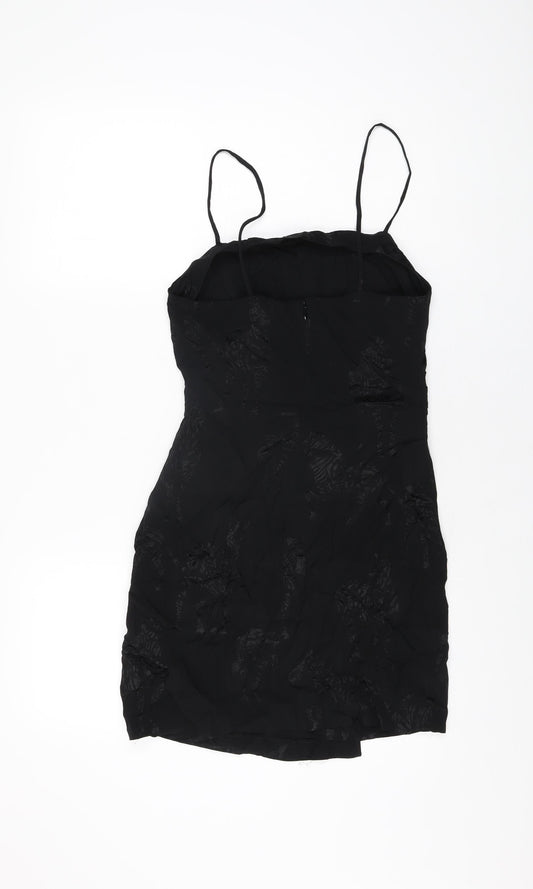 Zara Womens Black Geometric Viscose Mini Size S Square Neck Zip