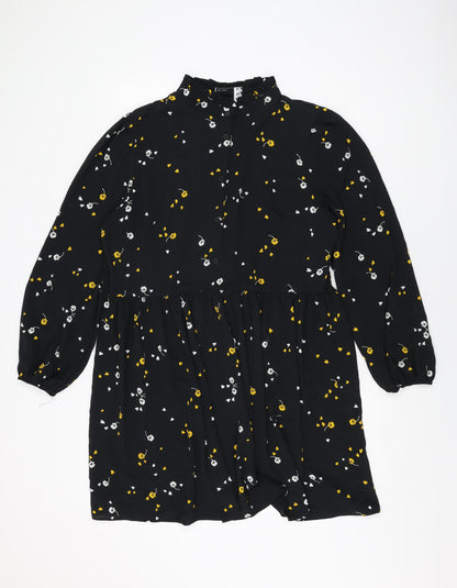 ASOS Womens Black Floral Polyester Shift Size 18 Round Neck Button