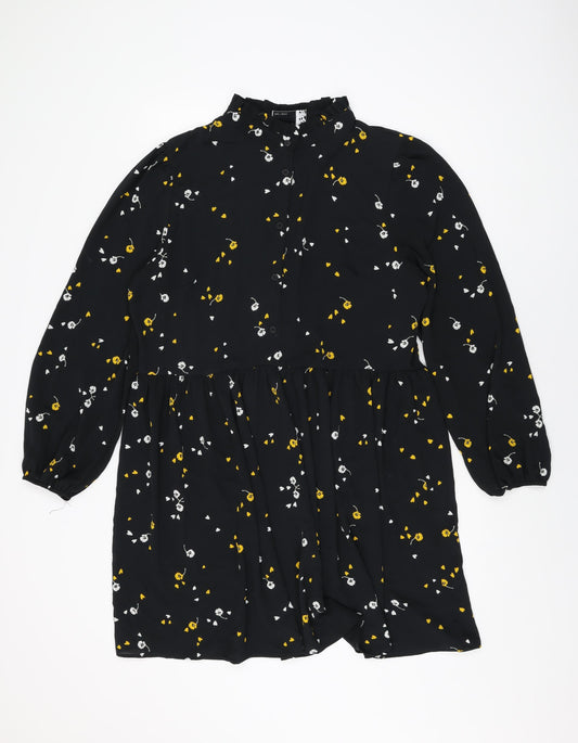 ASOS Womens Black Floral Polyester Shift Size 18 Round Neck Button