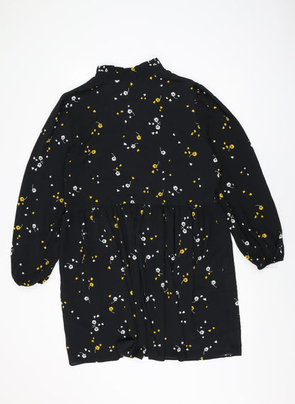 ASOS Womens Black Floral Polyester Shift Size 18 Round Neck Button
