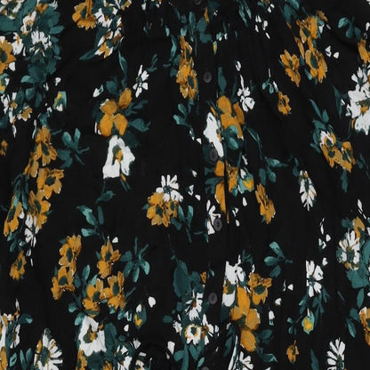 Marks and Spencer Womens Black Floral Viscose Shift Size 10 Round Neck Button