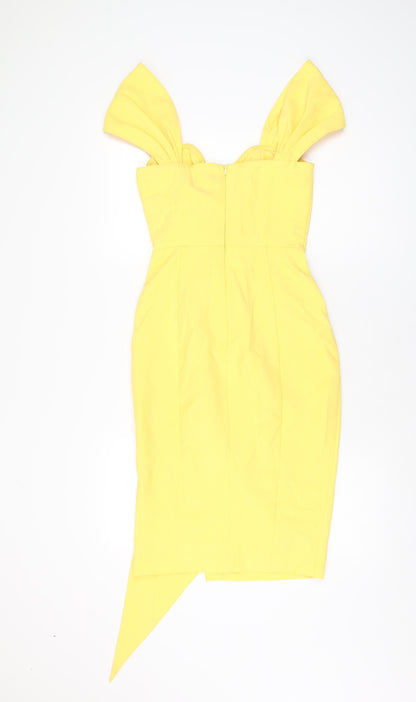 Lavish Alice Womens Yellow Polyester Bodycon Size 8 V-Neck Zip