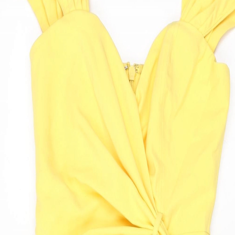 Lavish Alice Womens Yellow Polyester Bodycon Size 8 V-Neck Zip