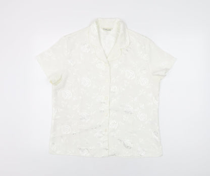 Design Essentials Womens White Floral Polyester Basic Button-Up Size 14 Collared