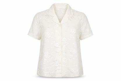 Design Essentials Womens White Floral Polyester Basic Button-Up Size 14 Collared