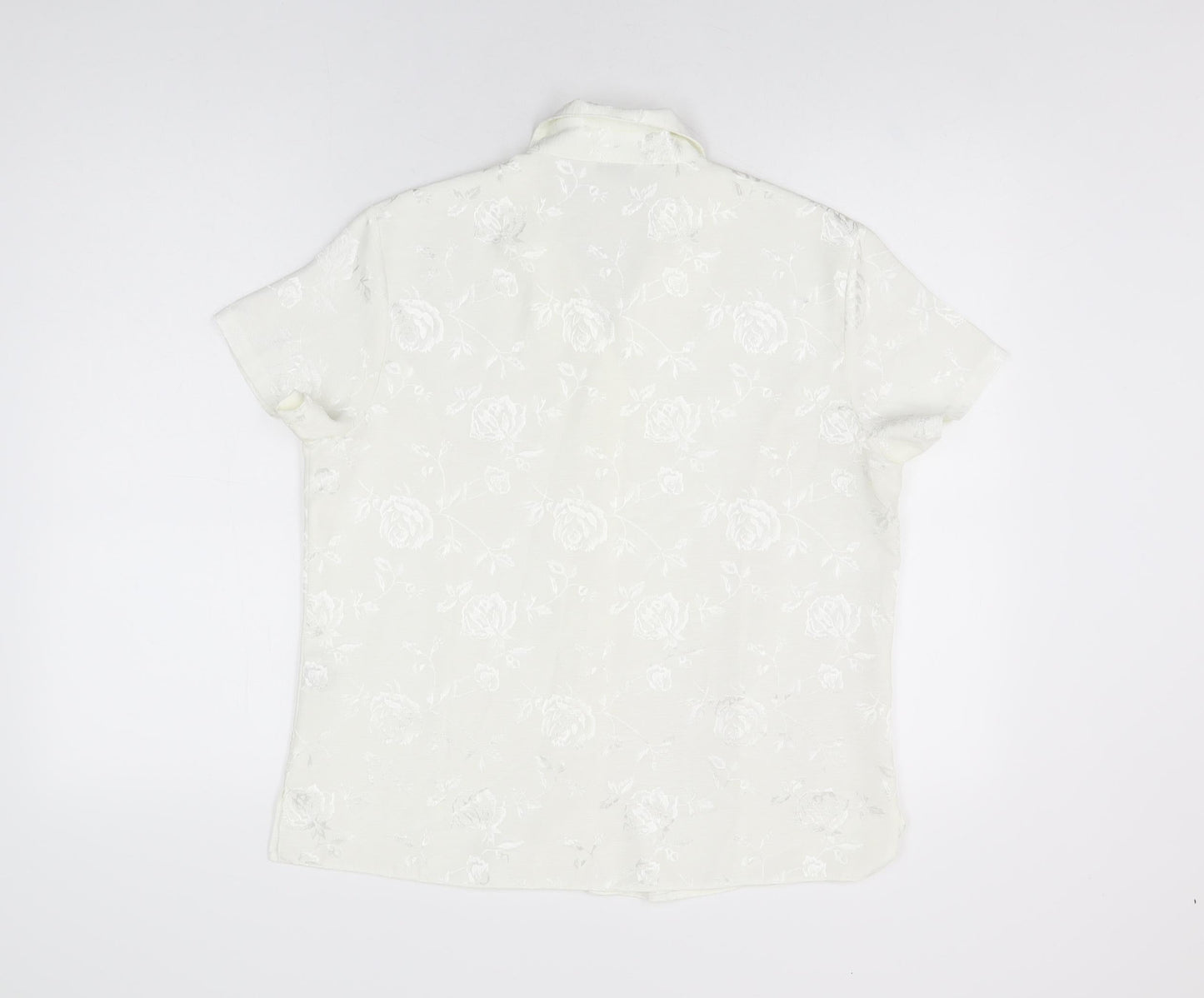 Design Essentials Womens White Floral Polyester Basic Button-Up Size 14 Collared