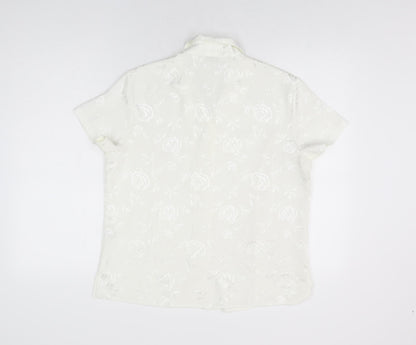 Design Essentials Womens White Floral Polyester Basic Button-Up Size 14 Collared