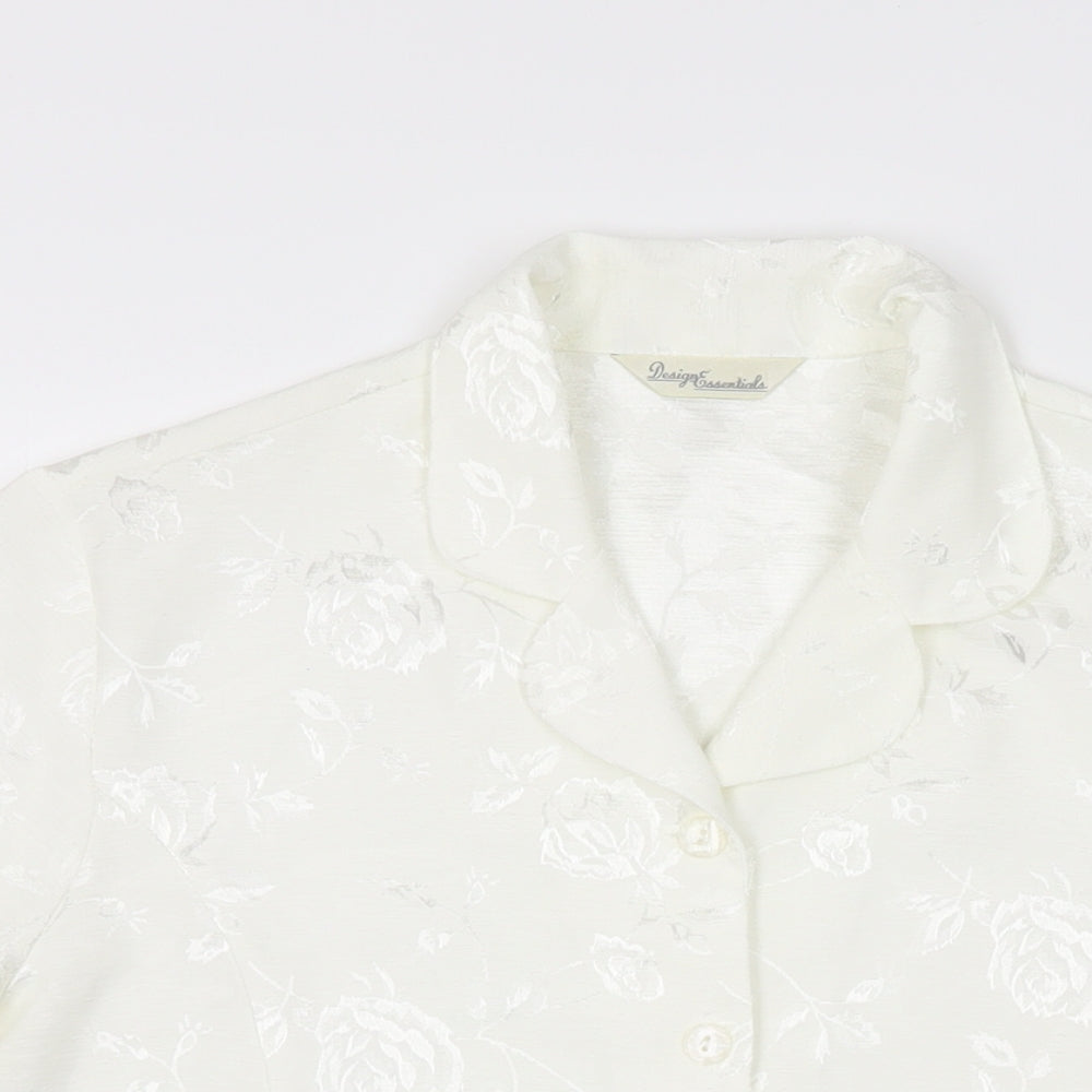 Design Essentials Womens White Floral Polyester Basic Button-Up Size 14 Collared