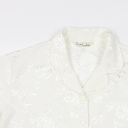 Design Essentials Womens White Floral Polyester Basic Button-Up Size 14 Collared