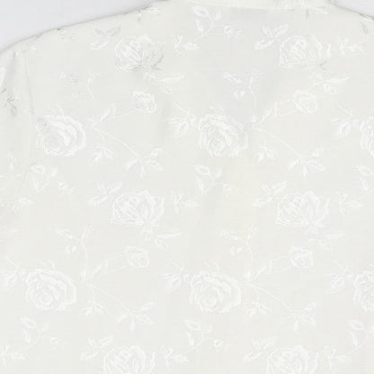 Design Essentials Womens White Floral Polyester Basic Button-Up Size 14 Collared