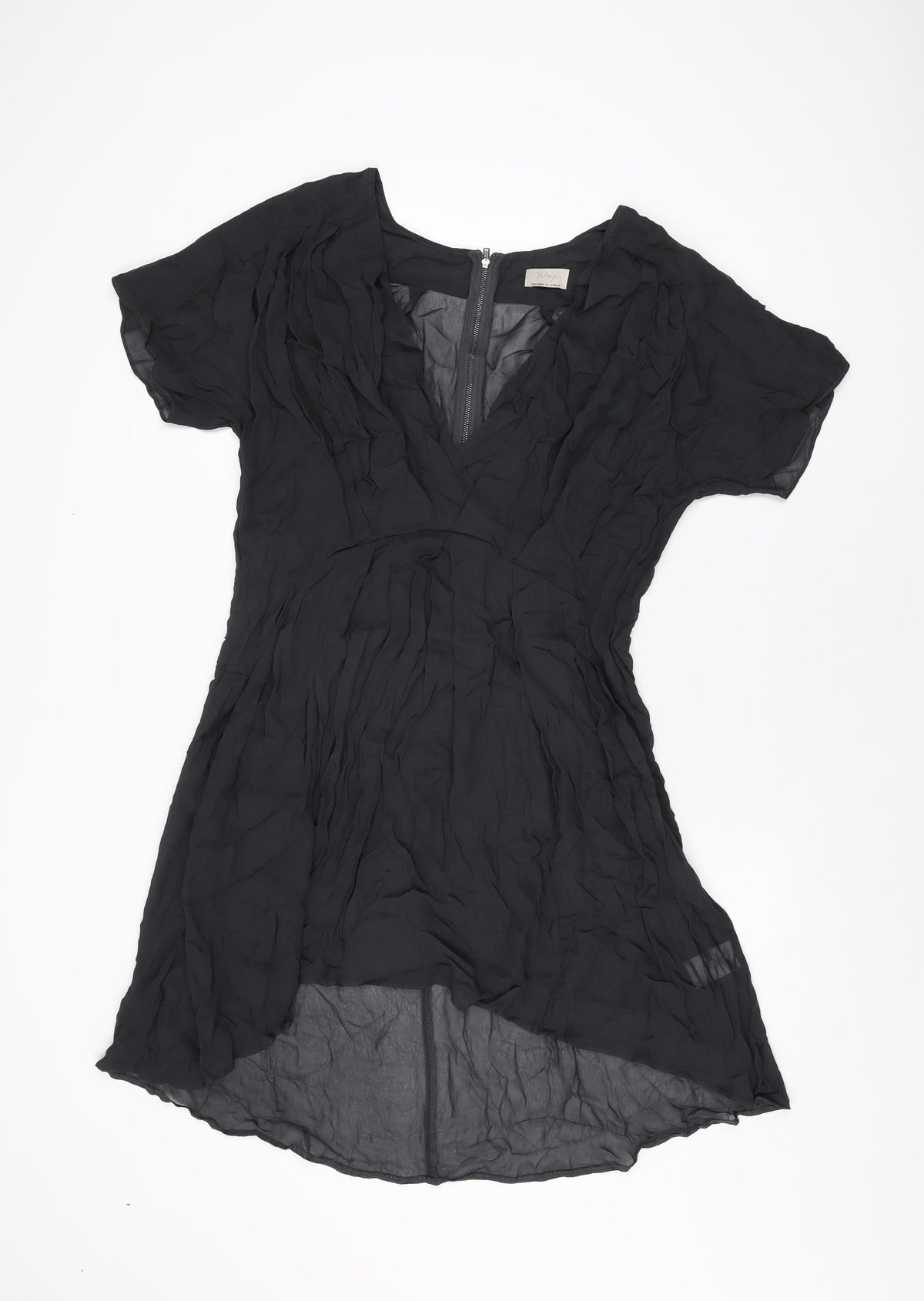 Wrap Womens Black Viscose A-Line Size 12 V-Neck Zip