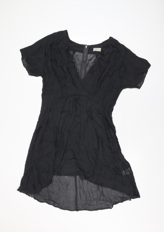 Wrap Womens Black Viscose A-Line Size 12 V-Neck Zip