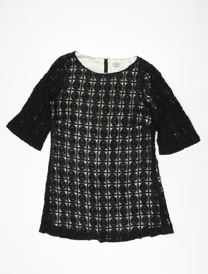 Oasis Womens Black Geometric Viscose Shift Size 16 Round Neck Zip