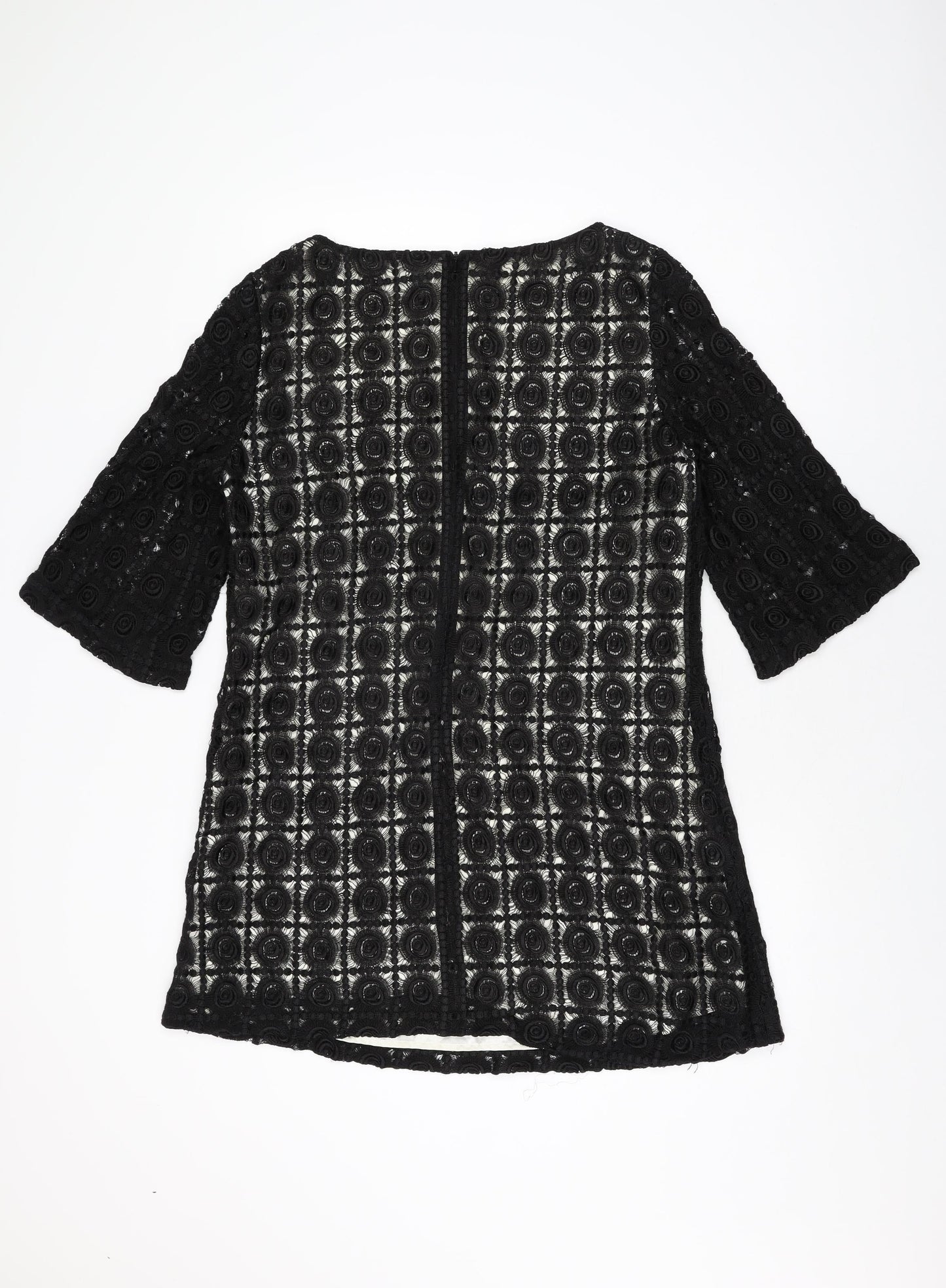 Oasis Womens Black Geometric Viscose Shift Size 16 Round Neck Zip