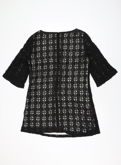 Oasis Womens Black Geometric Viscose Shift Size 16 Round Neck Zip